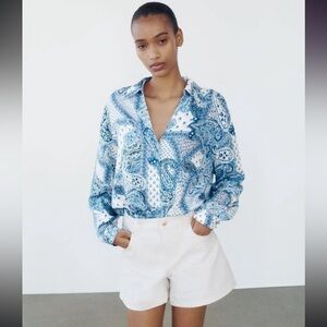 NWOT XS ZARA paisley lightweight collared blouse shirt